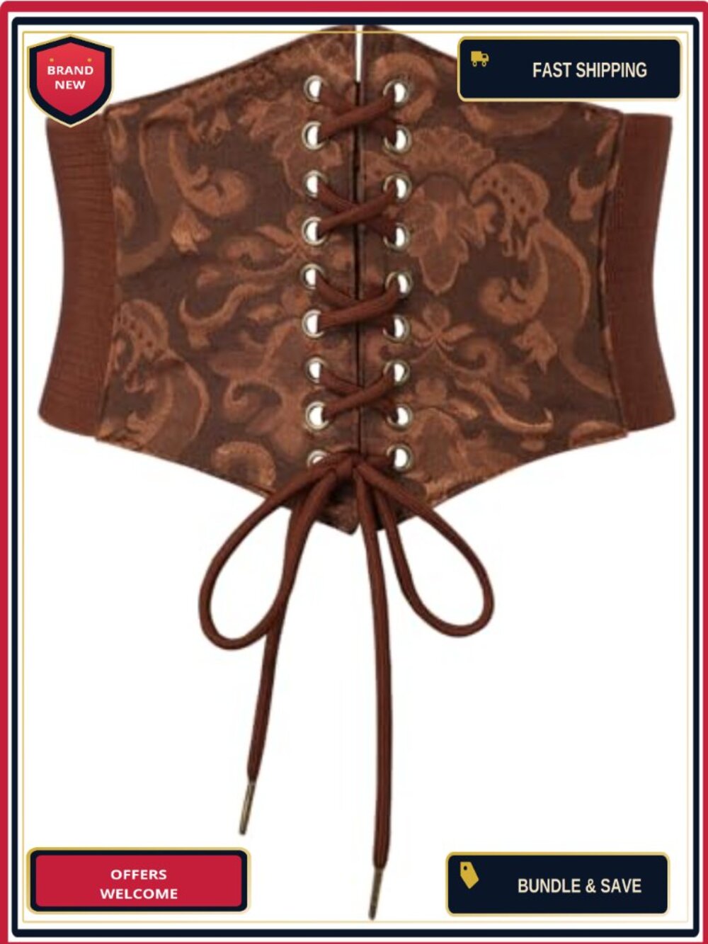 Wide Elastic Corset Belt Faux Leather Lace-Up Renaissance Costume